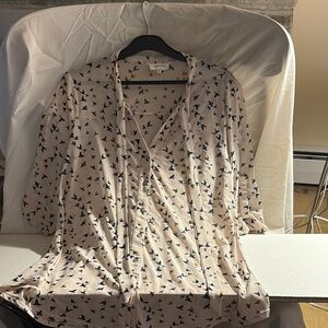 Siren Lily Bird Pattern Blouse - Black and Gold